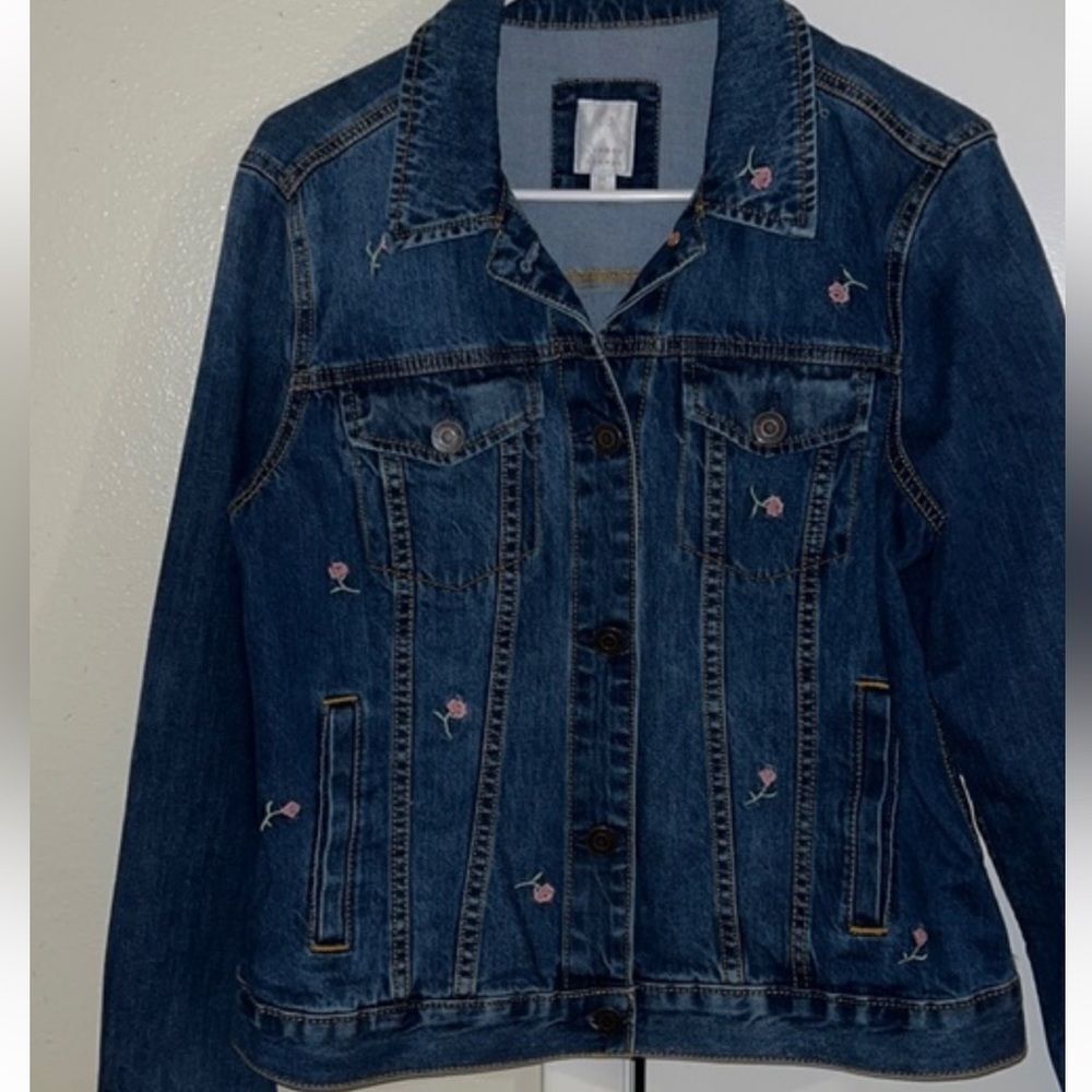 Lauren Conrad Jean Jacket With Pink Flowers SZ L “Ride or Die” New in packaging